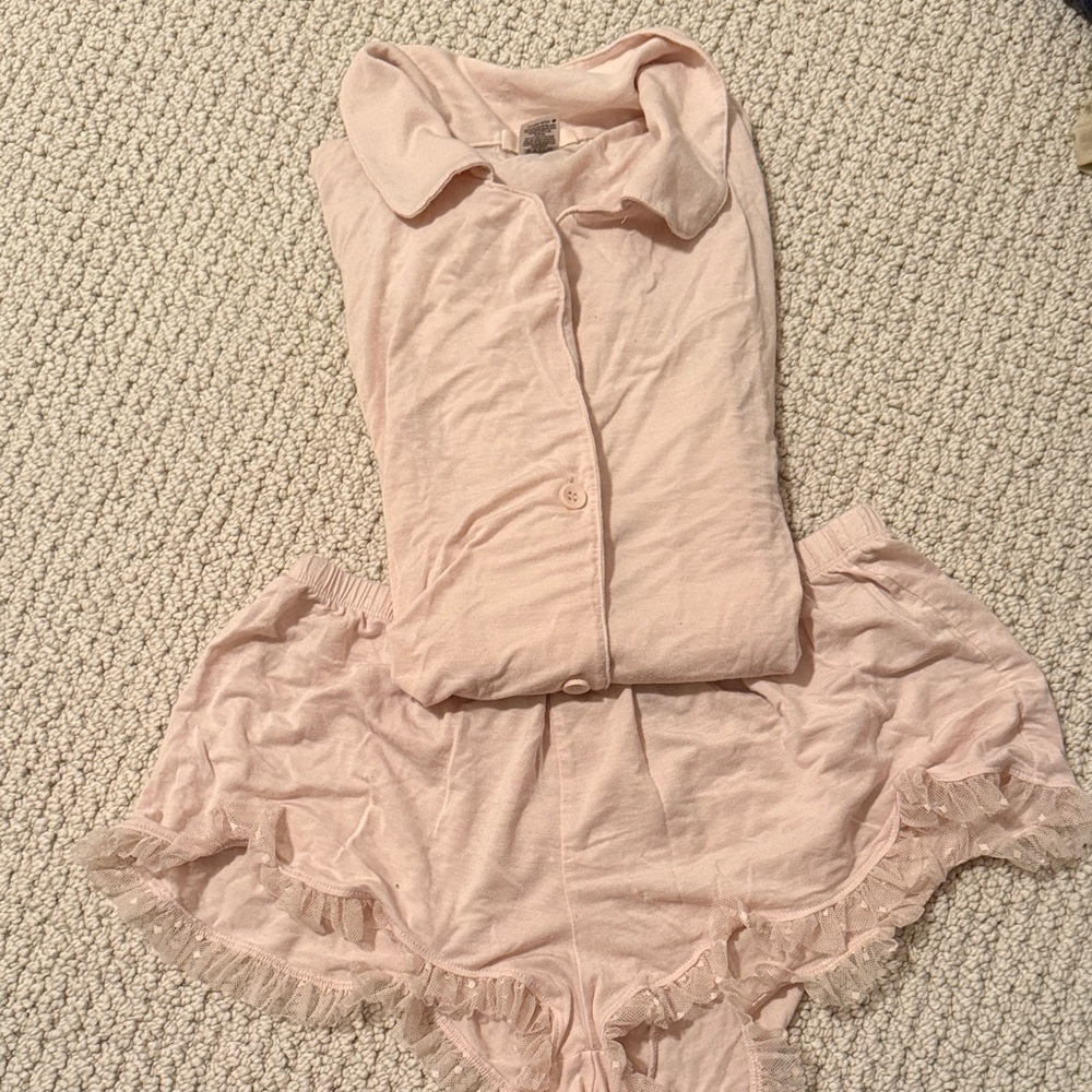 Pink Eberjey Short and T shirt set lace trim